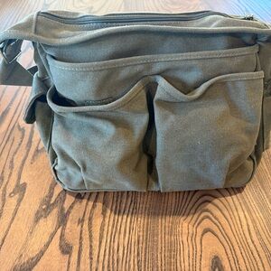 Travel Canvas Messenger Olive Green Canvas Bag W/ Multiple Storage NWT